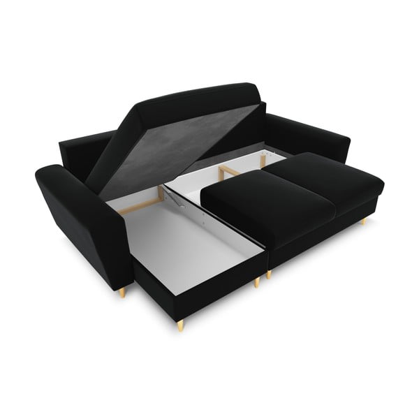 Черен кадифен разтегателен ъглов диван с място за съхранение Kyoto – Cosmopolitan Design-image-2