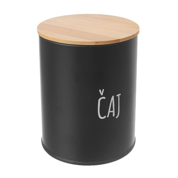 Черна калаена кутия за чай с бамбуков капак , обем 750 ml - Orion-image-1