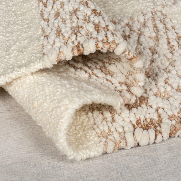 Ръчно изработен килим със смес от вълна в кремав и естествен цвят 200x300 cm Eric Checkboard – Flair Rugs-image-2