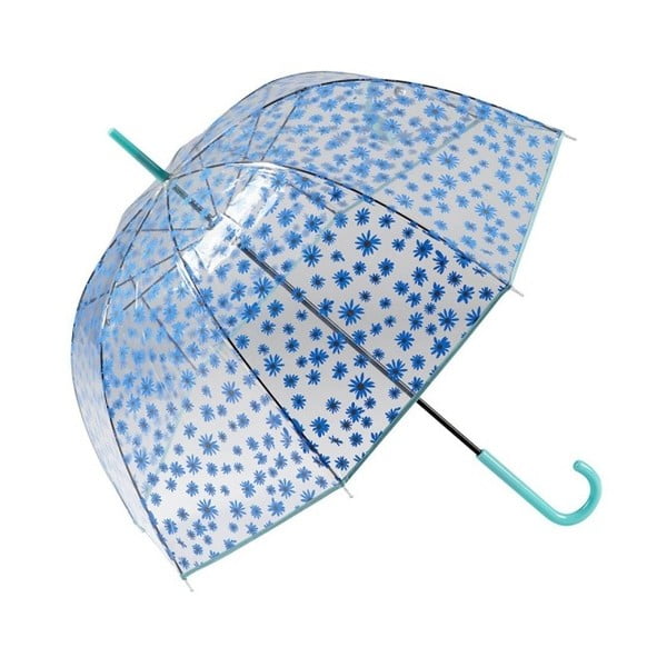 Прозрачен гол чадър със сини детайли Цветя в клетката, ⌀ 85 cm - Ambiance