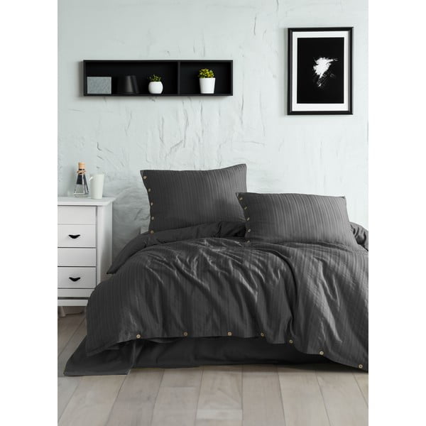 Тъмносиво единично  спално бельо от памук Renforcé 140x200 cm Como Striped – Mila Home Luxury