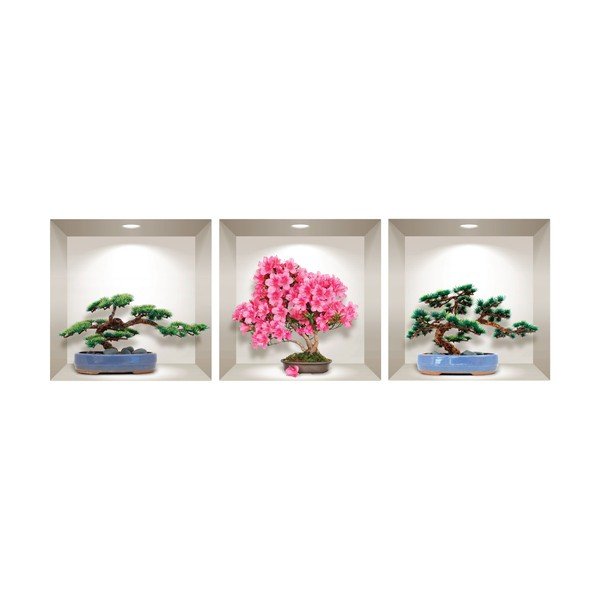 Комплект от 3 естествени и цветни 3D стикери за стена Bonsai - Ambiance-image-1