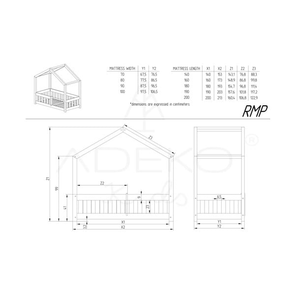 Детско легло от борова дървесина в естествен цвят 80x200 cm Mila RMP - Adeko-image-4
