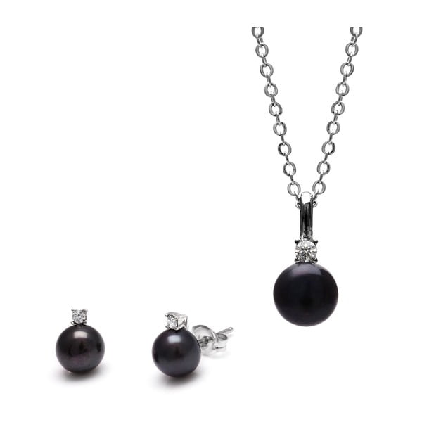 Sada náhrdelníku a náušnic z černých říčních perel Classic