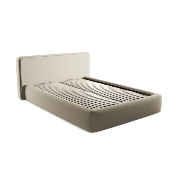 Бежово двойно тапицирано легло с място за съхранение и включена подматрачна рамка 140x200 cm Kiana – Makamii