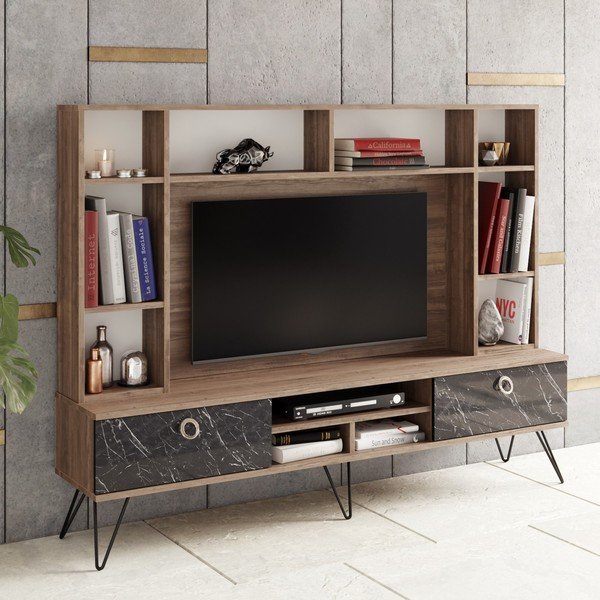 Сиво-кафяв шкаф за телевизор от орех 180x136 cm Lorenz - Kalune Design-image-1