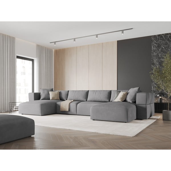 Светлосив ъглов U-образен диван Esther – Milo Casa-image-1