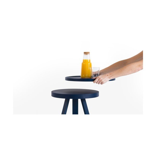 Modrý odkládací stolek z jasanového dřeva s podnosem Woodendot Batea S-image-2