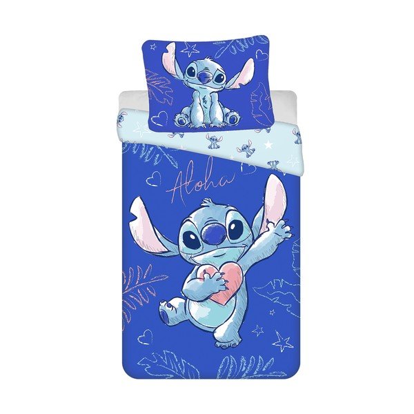 Синьо  единично  памучно детско спално бельо 140x200 cm Lilo & Stitch "Aloha" – Jerry Fabrics