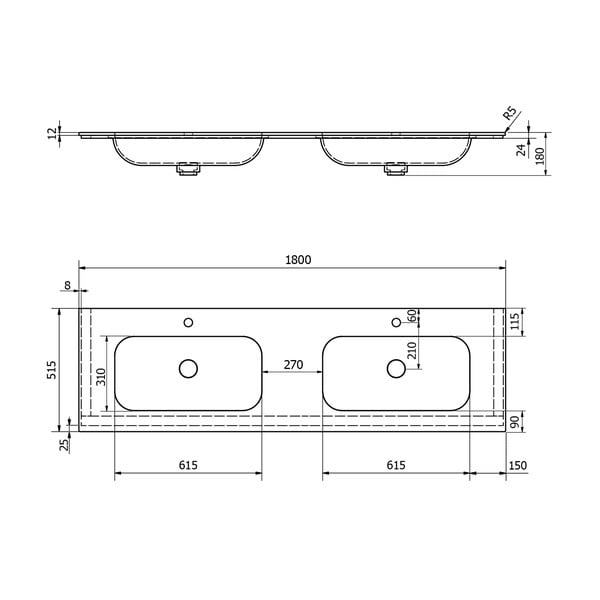 Бял двоен умивалник от изкуствен камък 180x51,5 cm Aruba – Sapho-image-4