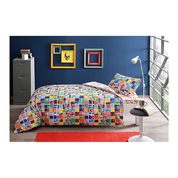Памучен комплект чаршафи за единично легло Rainbow Square, 160 x 220 cm - Unknown