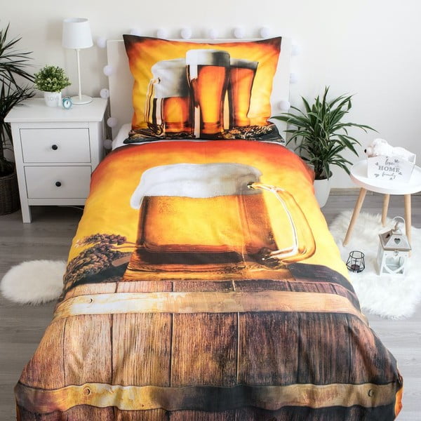 Единично  памучно спално бельо в кехлибарен цвят 140x200 cm Beer – Jerry Fabrics-image-1