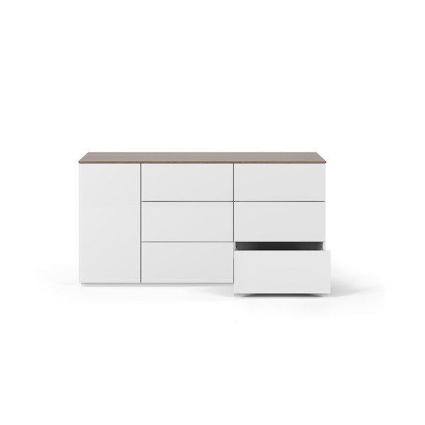 Bílá komoda s deskou v dekoru ořechu s dveřmi a 6 zásuvkami TemaHome Join-image-3