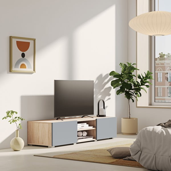 Сива телевизионна масичка от дъб 140x31 cm Podium - TemaHome-image-1