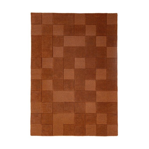 Теракотен ръчно изработен вълнен килим 200x290 cm Checkerboard – Flair Rugs