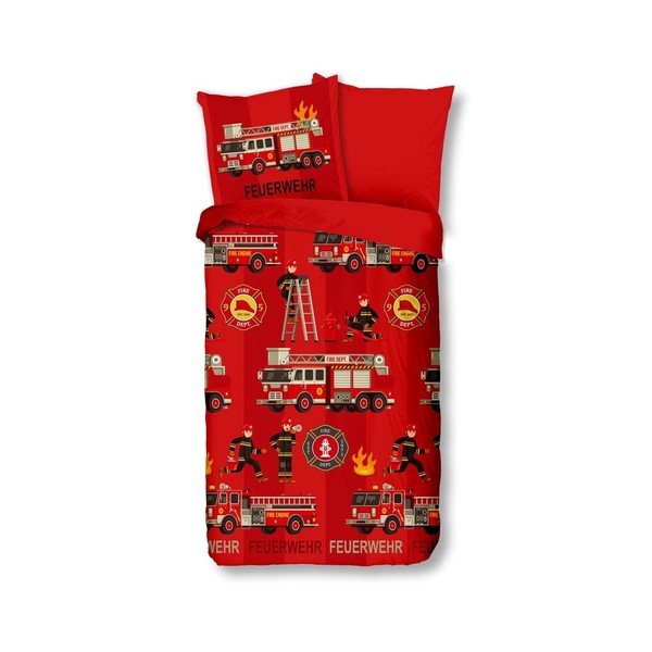 Детско червено памучно спално бельо Fireman - Good Morning