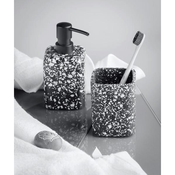 Черна чаша за четки за зъби Terrazzo - Wenko-image-1
