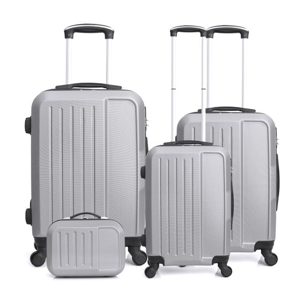 Sada 4 cestovních kufrů ve stříbrné barvě na kolečkách Hero Family