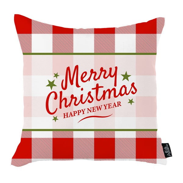 Bílo-červený vánoční povlak na polštář Mike & Co. NEW YORK Honey Merry Christmas and Happy New Year, 45 x 45 cm