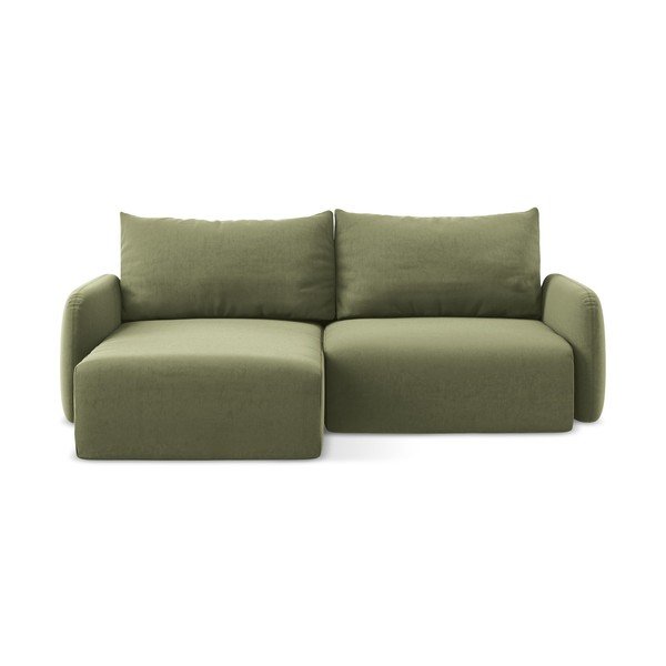 Зелен кадифен сгъваем/с място за съхранение ъглов диван (ляв ъгъл) Kalena – Makamii