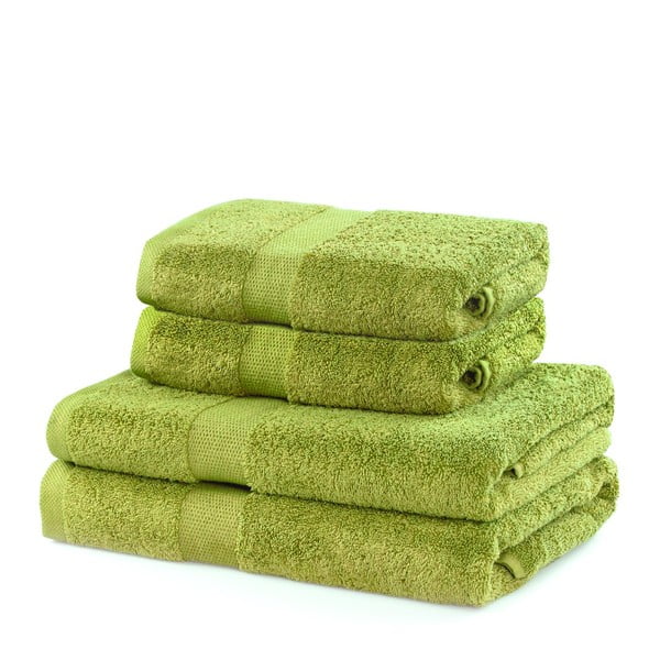 Светлозелени памучни хавлии и кърпи за баня в комплект от 4 бр. от тери Marina – DecoKing
