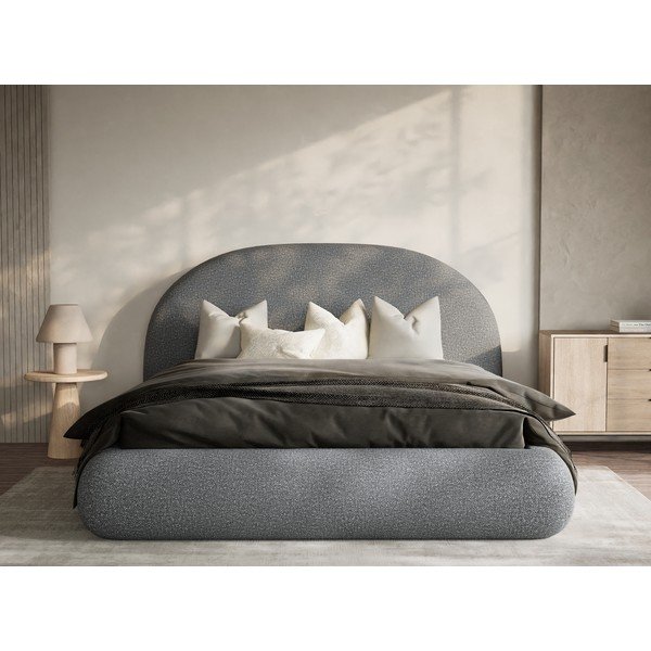 Сиво двойно легло 180x200 cm тапицирано с място за съхранение с включена подматрачна рамка Maumere – Maison de Rêve-image-4