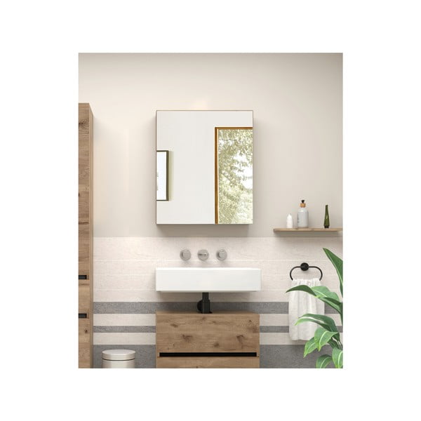 Стенен шкаф за баня с огледало от декор от дъб  в естествен цвят 60x70 cm Wisla – Støraa-image-3