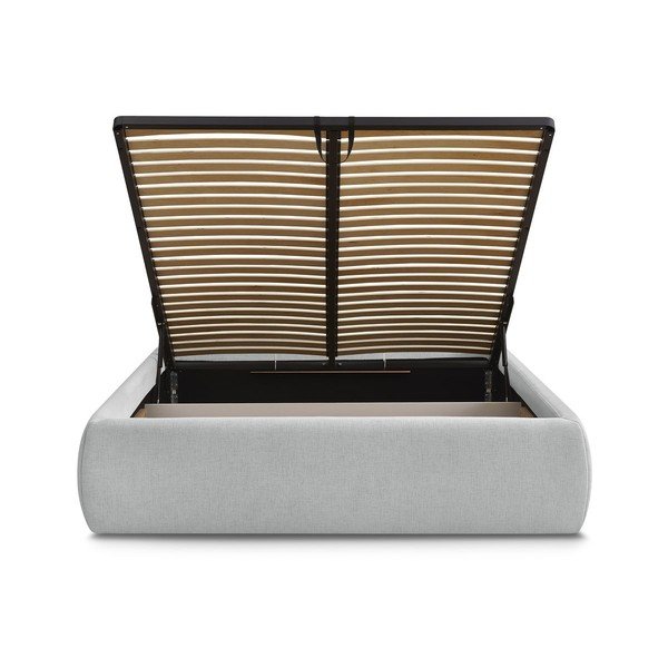 Светлосиво тапицирано двойно легло без табла с място за съхранение и включена подматрачна рамка 160x200 cm Inera – Bobochic Paris-image-4