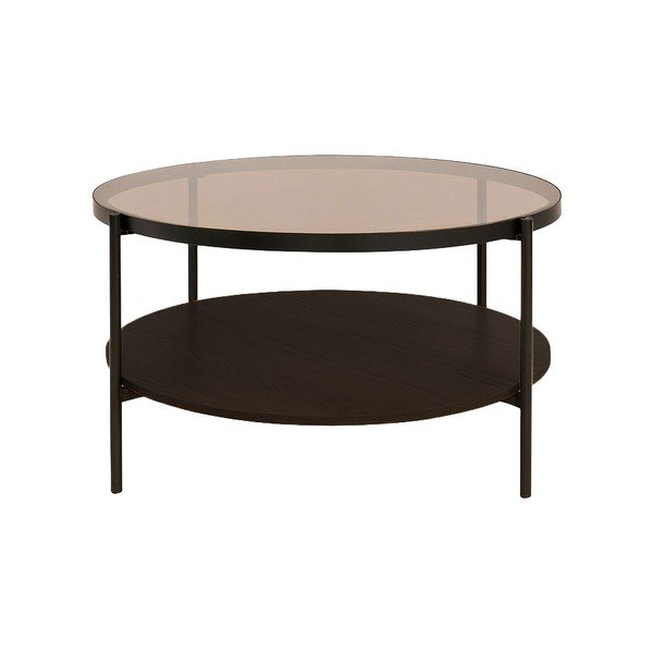 Кафява кръгла масичка за кафе със стъклен плот ø 84 cm Hassel – Unique Furniture