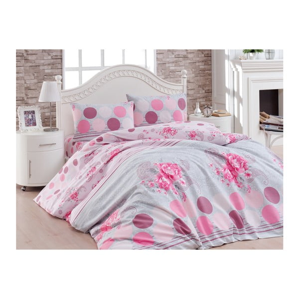 Розов памучен чаршаф за единично легло Lover, 160 x 220 cm - Unknown