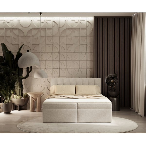 Бежово боксспринг легло с място за съхранение 180x200 cm Novento – Maison de Rêve-image-3