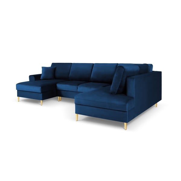 Син кадифен разтегателен ъглов диван с място за съхранение (десен ъгъл/U форма) Kyoto – Cosmopolitan Design-image-3