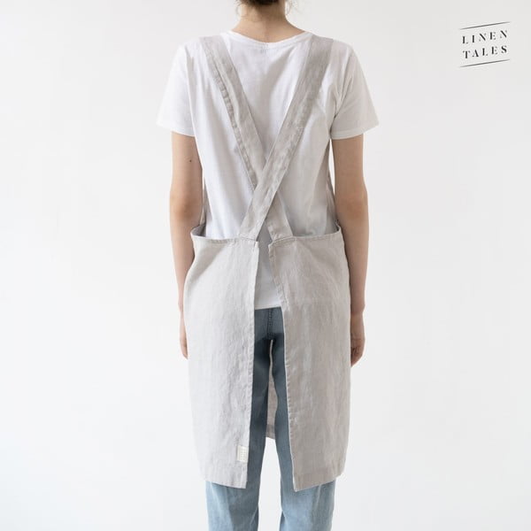 Сребристо сива ленена престилка, дължина 80 cm Crossback - Linen Tales-image-1