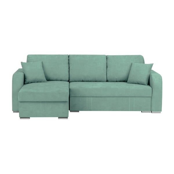 Ъглов разтегателен диван в ментово зелено със склад Луиза, ляв ъгъл - Melart
