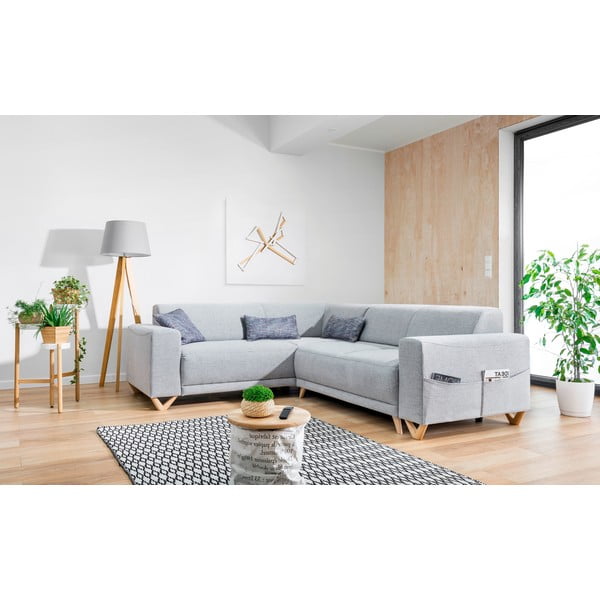 Светлосив разтегателен/с място за съхранение ъглов диван (ляв ъгъл/L форма) Classy Sophie – Miuform-image-3