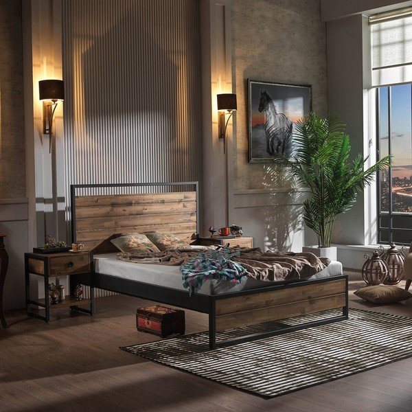 Двойно легло с решетка в черно/естествен  цвят 140x200 cm Ariane - Kalune Design-image-1