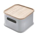 Сива кутия за съхранение с капак, изработена от пауловния Дърво с дръжки, 21,3 x 21,3 cm Eco - iDesign
