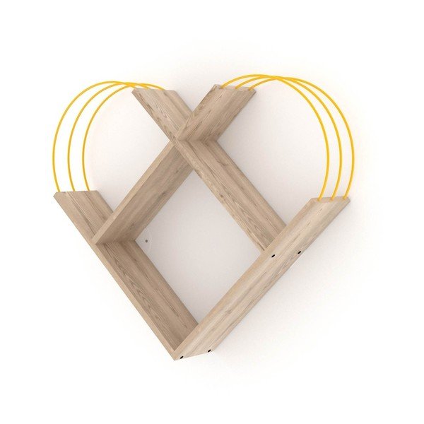 Nástěnná police s detaily v dekoru dubového se žlutými detaily dřeva Marly-image-3