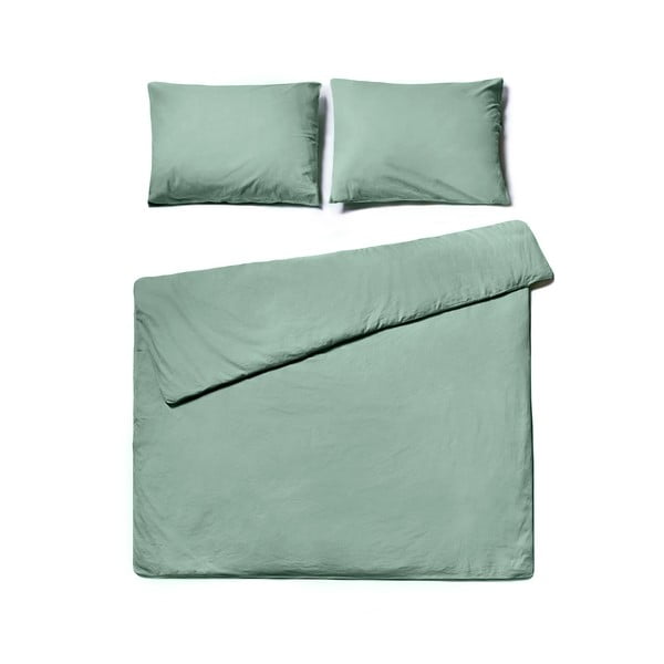 Мента зелено спално бельо за двойно легло от измит памук , 160 x 220 cm - Bonami Selection