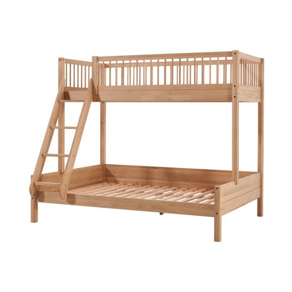 Детско двуетажно легло от масивен дъб  с включена подматрачна рамка в естествен цвят 140x200/90x200 cm Forrest – Vipack