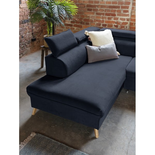 Тъмносин кадифен U-образен ъглов диван (ляв ъгъл) Sweet Harmony - Miuform-image-4