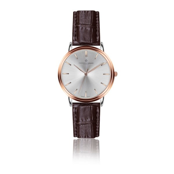 Pánské hodinky s tmavě hnědým páskem z pravé kůže Frederic Graff Rose Breithorn Croco Brown Leather