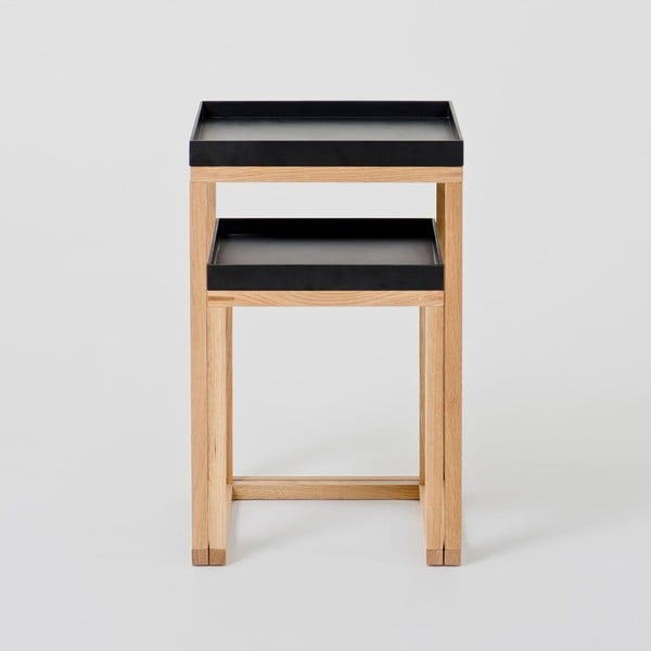 Комплект от 2 странични масички от дъб с черен плот Oak Nest - Wireworks-image-1