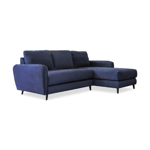 Морскосиньо кадифено ъглов диван с подложка за крака, десен ъгъл Cosy Claire - Miuform