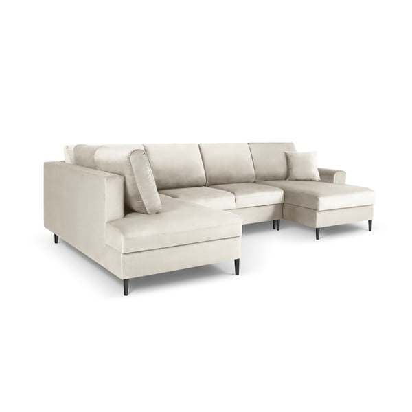 Бежов кадифен разтегателен ъглов диван с място за съхранение (ляв ъгъл/U форма) Kyoto – Cosmopolitan Design-image-3