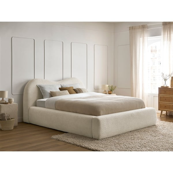 Бежово тапицирано двойно легло с място за съхранение с включена подматрачна рамка 160x200 cm Orlane – Bobochic Paris-image-1