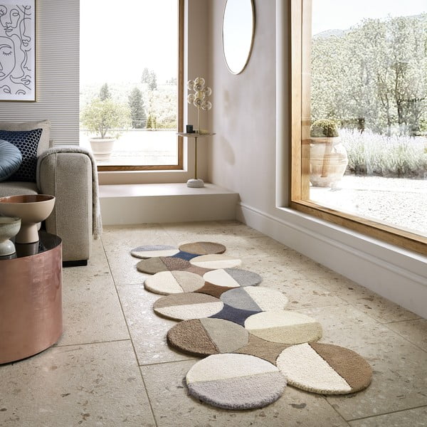 Сиво-бежова ръчно изработена вълнена пътека 80x230 cm Mia Ellipse – Flair Rugs-image-2