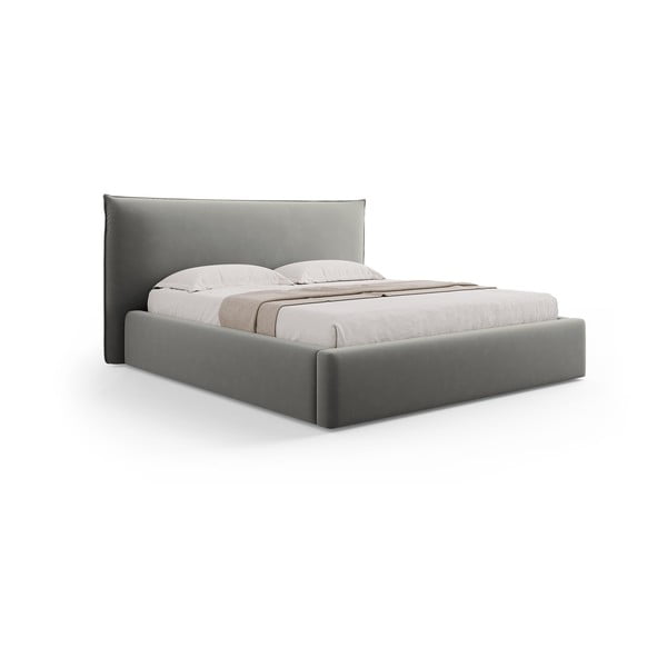 Сиво двойно тапицирано легло  с място за съхранение с включена подматрачна рамка 160x200 cm Elio – Milo Casa-image-4