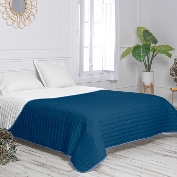 Бяло и синьо памучно ватирано покривало за легло 240x260 cm Dash - Happy Friday