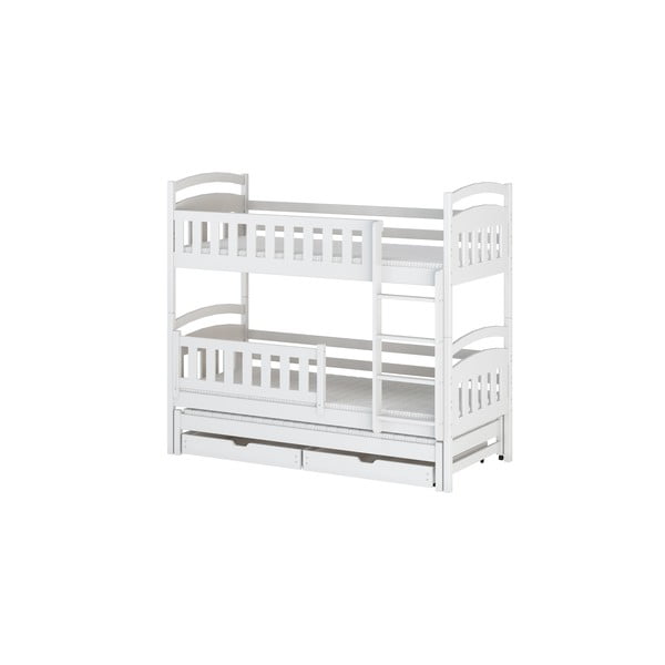 Бяло двуетажно легло от борова дървесина с място за съхранение и разтегателно легло 80x160 cm Blanka - Lano Meble